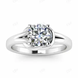 Anel de noivado de diamante Moissanite de haste dividida 14K ouro branco Moissanite fabricante e fornecedor de joias na Índia