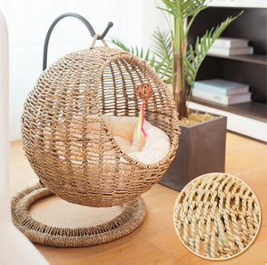 Panier hamac en rotin pour petits animaux domestiques Hamac pour animaux de compagnie fait à la main balançoire ouverture semi fermée pour chiots chats et autres petits - Product Image 2