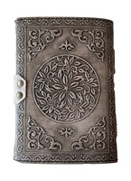 Soleil lune Vintage cuir Journal pierre Antique fait à la main Deckle bord papier jaune charbon de bois en relief carnet de croquis livre de Charmed