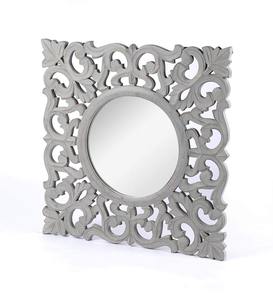 Miroir mural de courtoisie rond en bois fabriqué à la main et fini gris vieilli pour le salon le plus vendu du fournisseur indien - Product Image 2