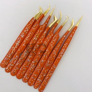 Nouveauté : Pince à épiler en acier inoxydable personnalisée, couleur orange clair, en forme de cœur, avec paillettes, pour extensions de cils, pointe fine durable, MINK - Product Image 4