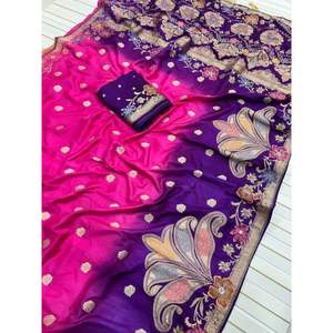 ชุดส่าหรีจากผ้าไหมโดลาผ้านุ่มไหลลื่นสี2D ชุดประจำชาติขายส่ง - Product Image 5