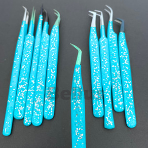 คีมหนีบขนตาปลอมแบบโค้งสีฟ้าทำจากสเตนเลสสตีลอุปกรณ์แต่งขนตาแบบปลายแหลมทนทานออกแบบโลโก้ได้ตามต้องการ - Product Image 5