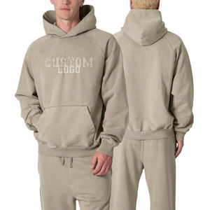 2026 invierno lavado ácido personalizado cómodo hombres Joggers conjuntos ácido lavado Logo con capucha entrenamiento ropa deportiva patrón sólido chándal - Product Image 6