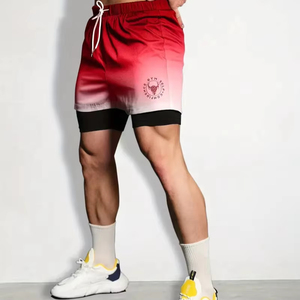 Pantalones cortos de gimnasio para hombre baratos al por mayor, pantalones cortos de entrenamiento físico de malla de playa de secado rápido con bolsillos de talla grande, cintura estampada de poliéster liso - Product Image 1