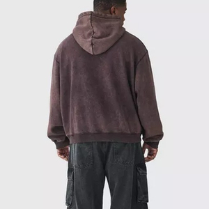 Acid Wash Hip Hop Hoodie No String Hommes Blanc 100% Coton Boxy Fit Hoodie Streetwear Surdimensionné Lourd Hoodies À Capuche - Product Image 3