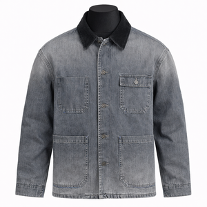 <b>Men</b>’s Vintage Denim Workwear <b>Jacket</b> Corduroy Collar Button Front Casual Streetwear Jean <b>Jacket</b> OEM ODM - Product Image 1