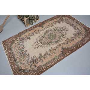 Vintage Turkish Rug, 3.9x6.6 ft Area Rug, <b>Brown</b> Green Floral Rug - Product Image 2