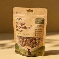 Sachet d'emballage personnalisé pour friandises pour animaux de compagnie, pochette en papier kraft verticale avec fenêtre, sac refermable pour aliments et collations pour chiens, imprimé OEM