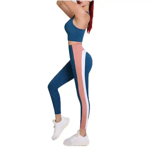Women 2 Piece Yoga Set High Waist Leggings With Side Stripe V Neck <b>Crop</b> <b>Top</b> Seamless Stretch Sports Wear - Product Image 2