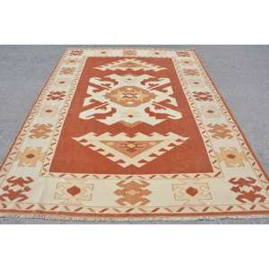 พรมถักสไตล์ตุรกีวินเทจ6.8 x สีน้ำตาล8.7ft เบจผ้าขนสัตว์เย็บปะติดปะต่อกันด้วยน้ำยางพรมห้องนั่งเล่นลายสี่เหลี่ยมผืนผ้าห้องโถงสำหรับบ้าน - Product Image 1