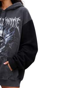 Sudadera con Capucha Extra Grande con Estampado de Calavera Gótica en Color Carbón Oscuro para Mujer, Ropa Urbana, Sudadera Informal de Forro Polar para Invierno - Product Image 2