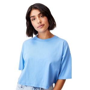 Camiseta de cuello redondo estilo streetwear, manga corta, top corto informal para mujer, camisetas casuales, top corto liso para mujer - Product Image 1