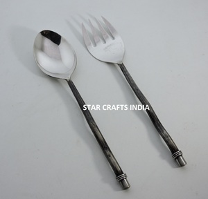 Ensemble de 2 couverts à salade en acier inoxydable, cuillère et fourchette en or fantaisie - Product Image 5