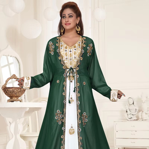 green georgette embroidered zari work islamic <b>kaftans</b> - Product Image 1