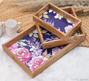 Bandeja de servicio impresa de madera hecha a mano decorativa con detalles artísticos para té, café y uso decorativo al precio más barato - Product Image 1