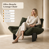 Fauteuil basse en bouclette vert olive personnalisé, fauteuil d'appoint moderne pour hôtel, villa, appartement