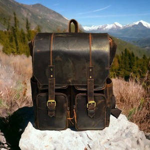 Unisex Vintage Genuine <b>Leather</b> <b>Rucksack</b> Great for Travel Sports Handmade Custom Pattern Personalised Candy <b>Laptop</b> Compartment - Product Image 1