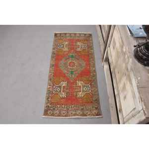 Vintage Turkish Rug, <b>Runner</b> 0.1x3.7 ft (4x114 cm) Rug, <b>Red</b> Ombr Wool Rug - Product Image 1
