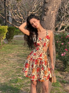 Vestido indio de algodón con bloque de mano para mujer, Vestido corto de verano con estampado Floral elegante, ropa bohemia de luna de miel, regalo para ella - Product Image 4