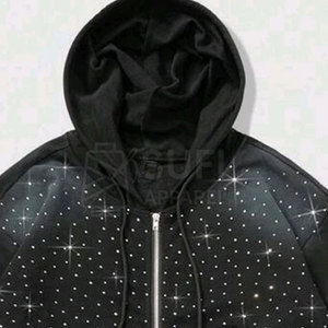<b>Women's</b> Winter Hooded Knitted Lined 100% Cotton Rhinestone Casual Pullover Hoodies High Quality Shiny Front Logo Quick Dry - Product Image 5