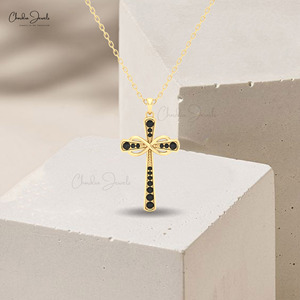 Hallmarked 14K ของแข็งทองธรรมชาติ1.6มิลลิเมตรปูชุดเพชรสีดำที่ไม่ซ้ำกันของขวัญจี้ไม้กางเขนสำหรับงานแต่งงานผลิตฟรีค่าจัดส่ง - Product Image 6