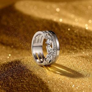 Jeulia Vintage Gold Plated Cluster <b>Ring</b> for Children Irregular Trapezoid Stainless Steel Inlay - Product Image 4