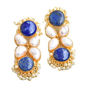 Pendientes de Perlas Refinadas con Piedras Preciosas Finas, Chapados en Oro Pulido y Joyería de Calidad Artesanal - Product Image 1