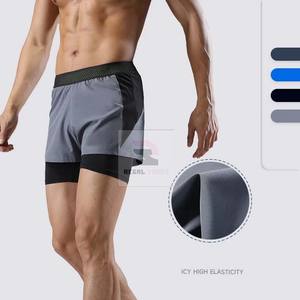 Pantalones cortos atléticos de doble capa unisex, cierre de cintura elástica, patrón sólido ecológico, decoración de encaje de poliéster, servicio OEM - Product Image 3