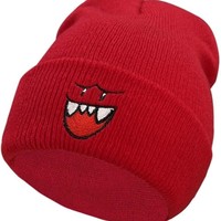 Chapeau en tricot brodé avec un visage joyeux et confortable - Chapeau d'hiver chaud et mignon pour hommes, le cadeau de Noël parfait, tendance haut de gamme