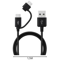 Câble USB-A vers Micro USB 3-en-1 de 1,5 m avec adaptateur Type-C et sortie CC, neuf, en PVC, pour recharge de téléphone portable