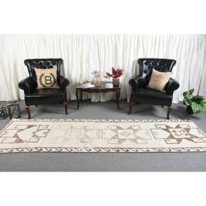 Alfombra turca Bohemia Vintage de 3x10,3 pies, Beige, marrón, estilo clásico, patrón de retazos para entrada, pasillo, Material de lana, látex - Product Image 3