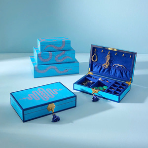 Muestra gratis y diseño de joyero y caja de almacenamiento, caja de regalo de laca azul moderna con patrón de serpiente, Juego de 3 cajas de laca - Product Image 4