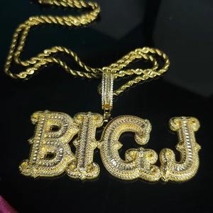 Excellent Quality Stainless Steel Iced Out Custom Baguette Letter Pendant Rope Chain Hip Hop Moissanite Name Necklace - Product Image 5
