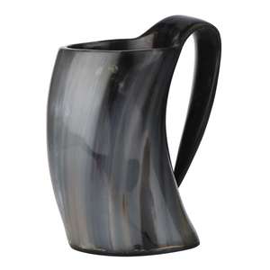 Mug en corne à boire artisanal de qualité supérieure, personnalisé, antique, sculpté à la main, en corne naturelle, style viking, gobelet incurvé en provenance d'Inde - Product Image 2