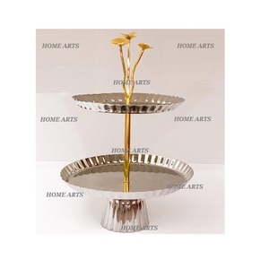 Serveur de desserts en bois et fer à 3 niveaux Support de gâteaux de forme ronde pour fournisseur en gros - Product Image 5