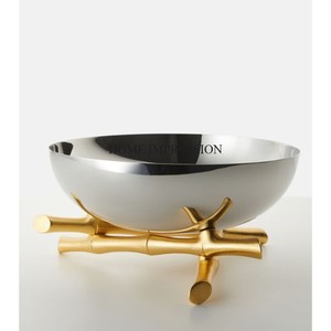 Hammered Texture <b>Silver</b> Color Finishing Shiny Polished Round Shape Metal Serving <b>Bowl</b> With Gold Plated Base and White Flowers - Product Image 6