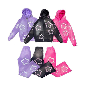 Chándal de lavado ácido de gran tamaño personalizado para hombres, pantalones de chándal con bordado de socorro, Conjunto de sudadera con capucha con Stack Flare Track para invierno - Product Image 1