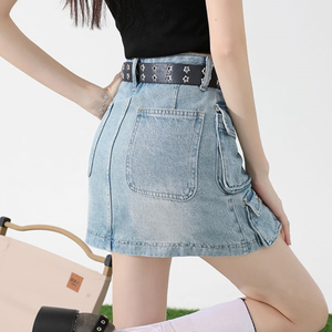 Personnalisé femmes 2025 été nouvelle mode décontracté mince taille haute Denim jupe et gilet Vintage motif couleur unie pour la saison d'automne - Product Image 5