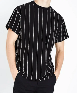 T-shirt à manches courtes le plus vendu en motif imprimé à rayures verticales col rond couleur noire coupe régulière t-shirts élégants pour hommes' - Product Image 2