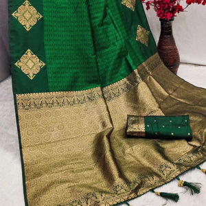 Auto-tissage conception couleur vive riche Pallu travail tissu de soie doux bordure Unique et gland attacher belle indien Saree Foer vente - Product Image 3