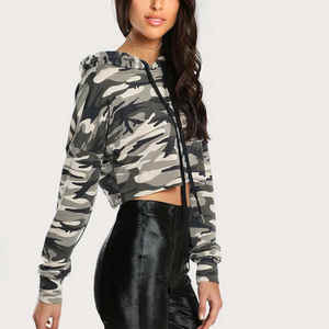 Women's 100% Cotton Long Sleeve Crop Hoodie Breathable Winter <b>Sweatshirt</b> with Front Printed Logo and Hooded Collar - Product Image 2