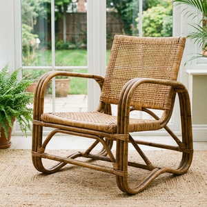 Chaise en rotin d'extérieur confortable, durable, écologique, légère et minimaliste pour salle à manger et salon de style campagnard - Product Image 1