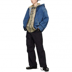 2024 nueva moda de invierno francés Terry Denim Sudadera con capucha de gran tamaño para hombres y mujeres lágrimas suéter chaqueta de peso pesado ropa - Product Image 2