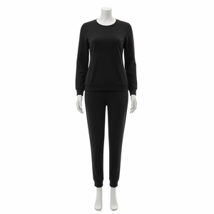 Ensembles pour femmes en tissu polyester uni teint toute saison avec fonction antistatique, légers, confortables, vêtements de détente, vêtements de tous les jours - Product Image 1