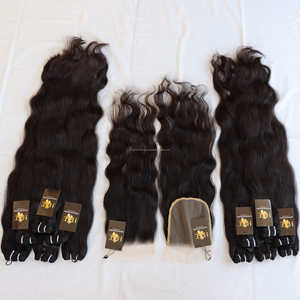 Paquete de cabello humano virgen peruano liso con cierre, mechones de cabello humano sin procesar, tejido, hueso - Product Image 1