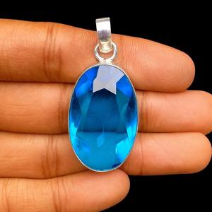 Pendentif en topaze bleue fait main, lunette en argent sterling 925, bijoux en pierres précieuses, collier élégant, cadeau pour elle - Product Image 5
