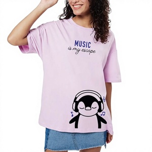 Camiseta de Algodón para Mujer, Cuello Redondo, Manga Corta, Corte Regular, Estampado Digital, Estilo Urbano, Color Sólido, Alta Calidad, Transpirable - Product Image 1