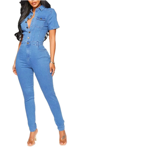 Short Jumpsuit de Mezclilla de Alta Calidad para Mujer de Talle Alto Verano 2025 con Doble Bolsillo y Cierre de Botón Único en Jean Azul - Product Image 2