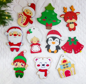 Adornos navideños de madera para colorear Papá Noel pintable, árbol, etiquetas de renos para decoración navideña y regalo de Vietnam - Product Image 5